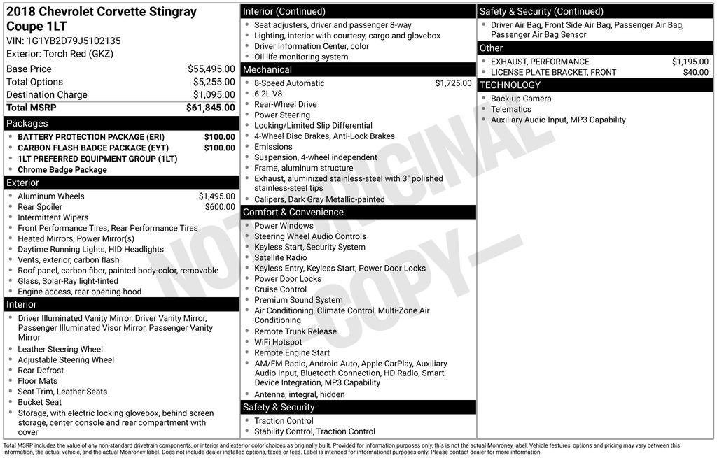 2018 Chevrolet Corvette Stingray 1LT