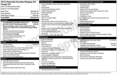 2016 Chevrolet Corvette Stingray Z51 2LT