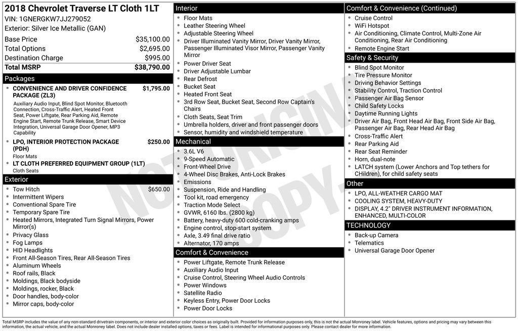 2018 Chevrolet Traverse LT Cloth