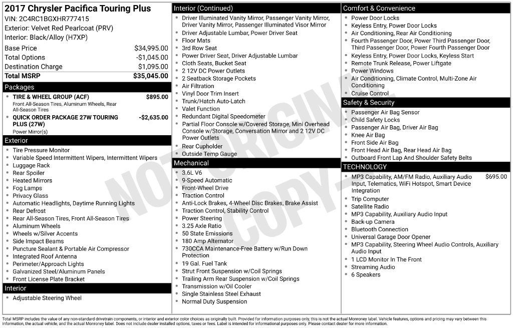 2017 Chrysler Pacifica Touring Plus