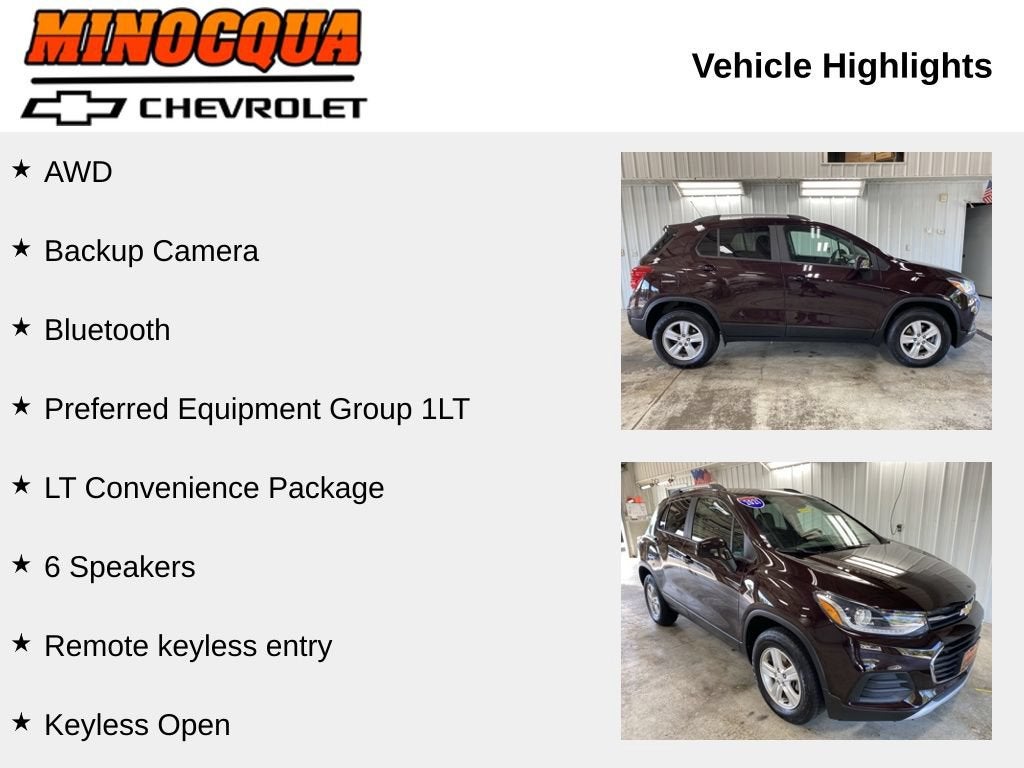 Used 2021 Chevrolet Trax LT with VIN KL7CJPSB5MB346635 for sale in Minocqua, WI