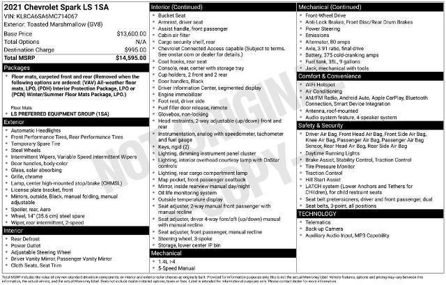 2021 Chevrolet Spark LS Manual